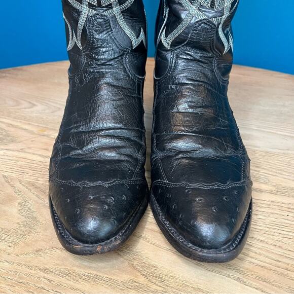 Vintage Tony Lama Western Ostrich Cowboy Boots Exotic Leather Men\'s Size 8D main image 12